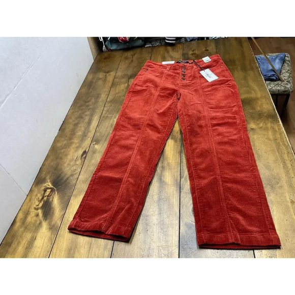 Judy Blue High Rise Button Fly Red Rust Corduroy Ankle Straight Pants Size 9/29 - Picture 1 of 13